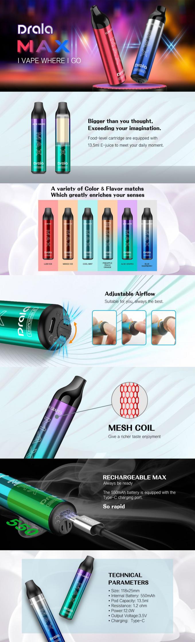 vaporisateur électronique jetable jetable de cigarettes de Vape 13.5ml du souffle 700mAh 6000 0