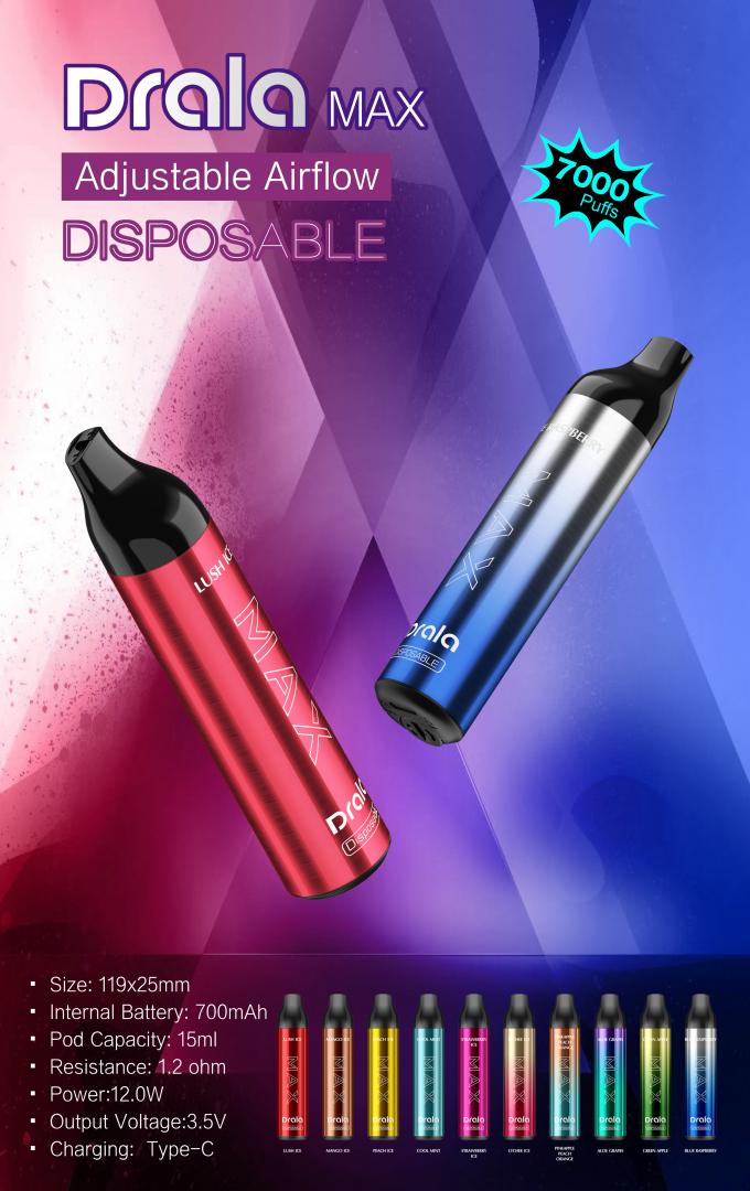 Le contrôle jetable Rechargable Vape jetable de flux d'air de cosse de Vape de grands souffles parque l'OEM 0