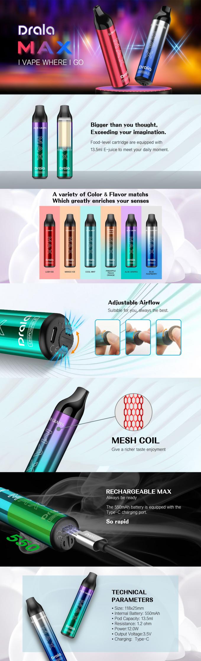 Le contrôle jetable Rechargable Vape jetable de flux d'air de cosse de Vape de grands souffles parque l'OEM 4