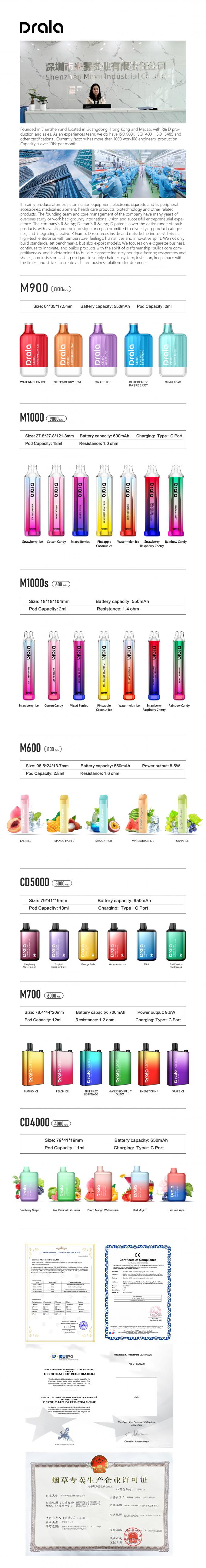 Drala Vape 5000 souffle cosse rechargeable de Vape 4