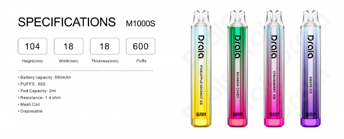 600 clope jetable Vape de la batterie E de la pastèque 550mah de fraise de bâton de Vape de souffles 0